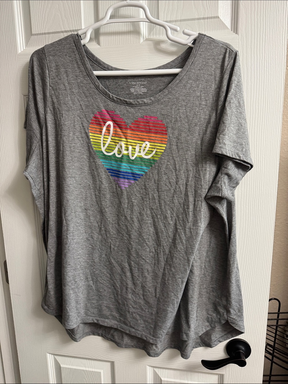 Lane Bryant Gray Tee with Rainbow Heart "Love" Graphic